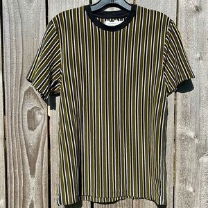 Green/Black striped Topman shirt in Medium, fit is slim and snug.